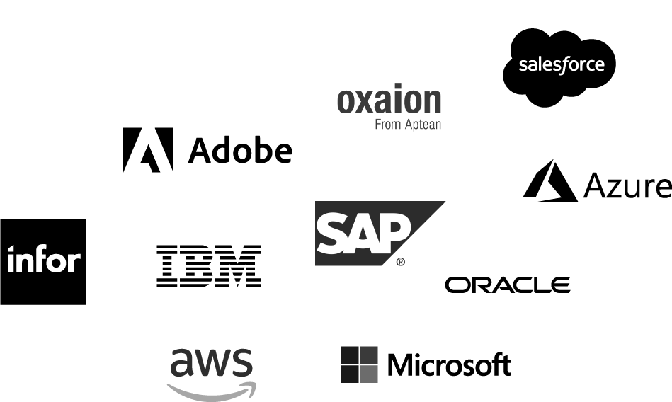 Verschiedene Logos von integrierten Systemen in den Softwareprodukten